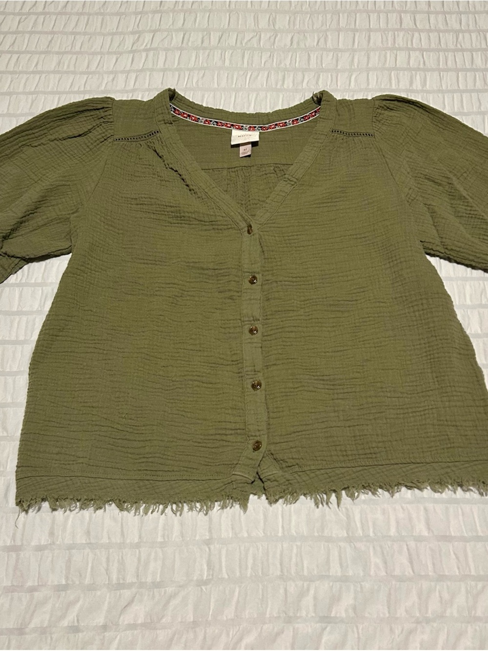 Olive Button-Front Women's Top